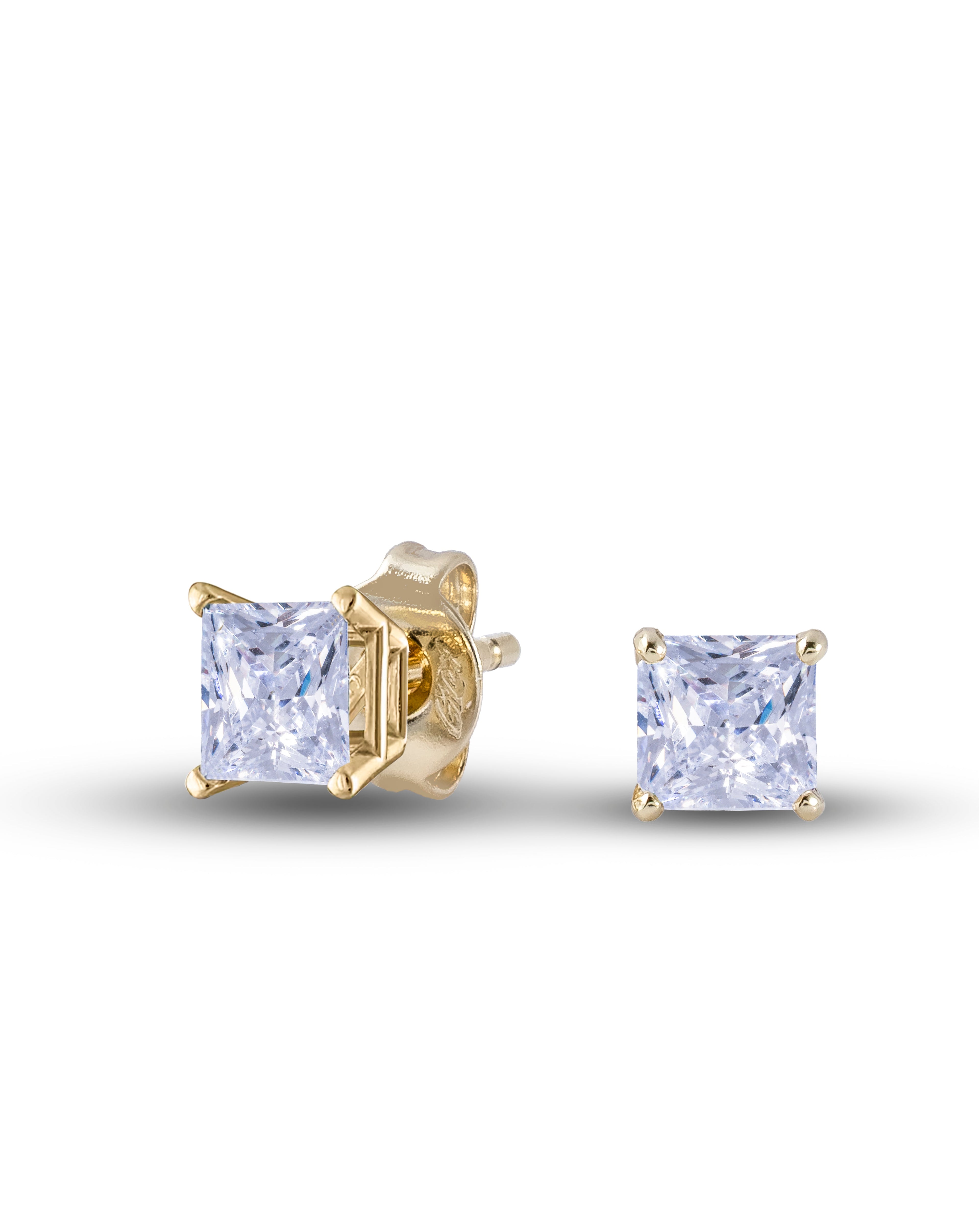 Men's Moissanite Square Cut Diamond Stud Earring in Yellow Gold Vermeil - 5mm