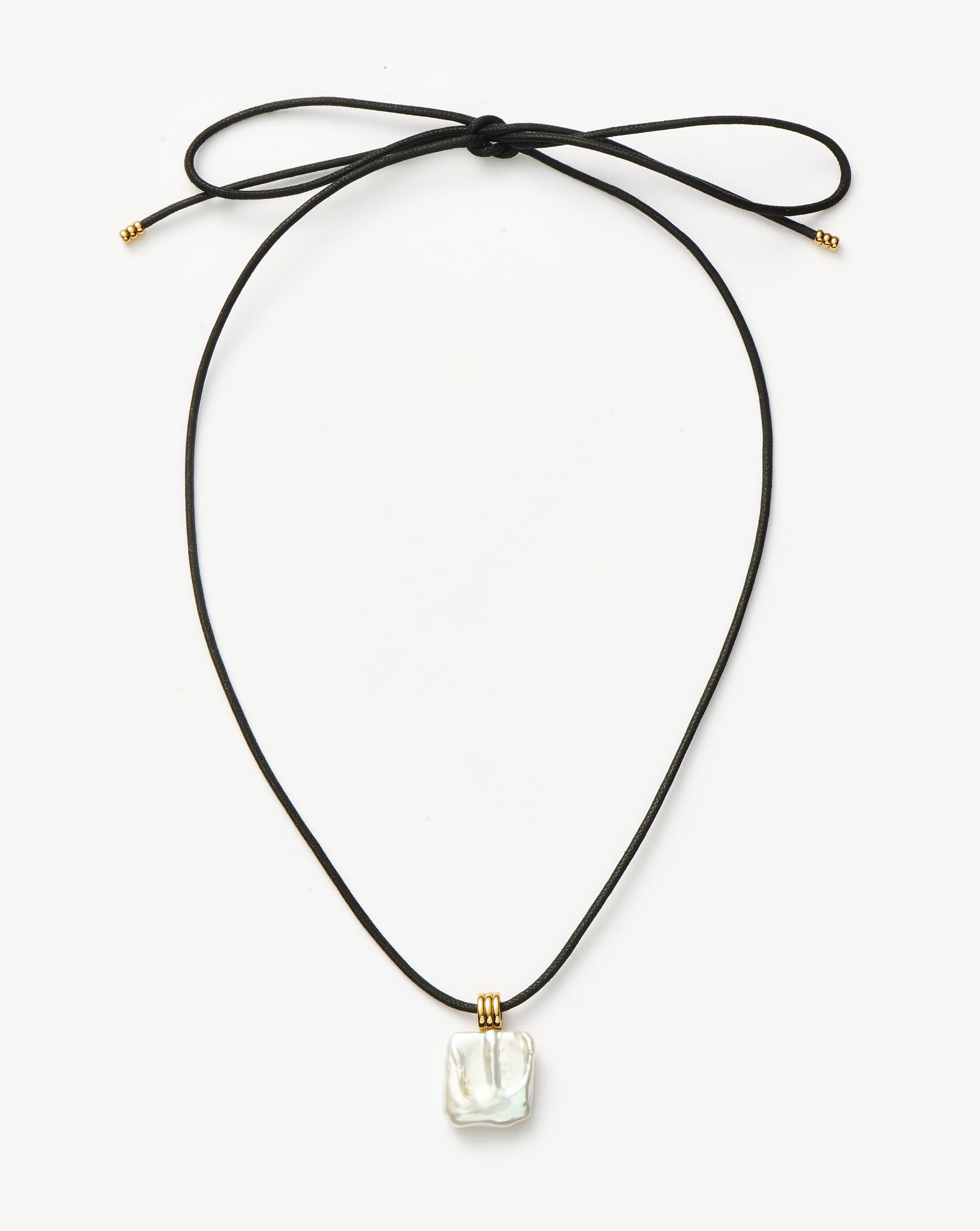 Square Pearl Pendant Cord Necklace | 18ct Gold Vermeil/Pearl