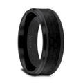 OXYN Black Titanium Polished Beveled Edges Black Carbon Fiber Inlaid Men’s Wedding Band - 6mm & 8mm