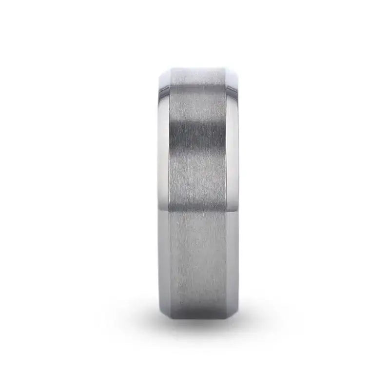 SHIRE Titanium Men’s Flat Wedding Ring, Brushed Center with Polished Beveled Edges — 6mm & 8mm