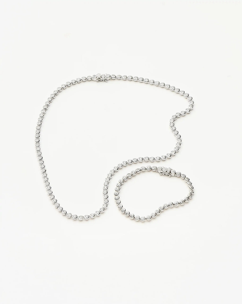 Tennis Round Necklace & Bracelet Set | Silver Plated/Sterling Silver/Cubic Zirconia