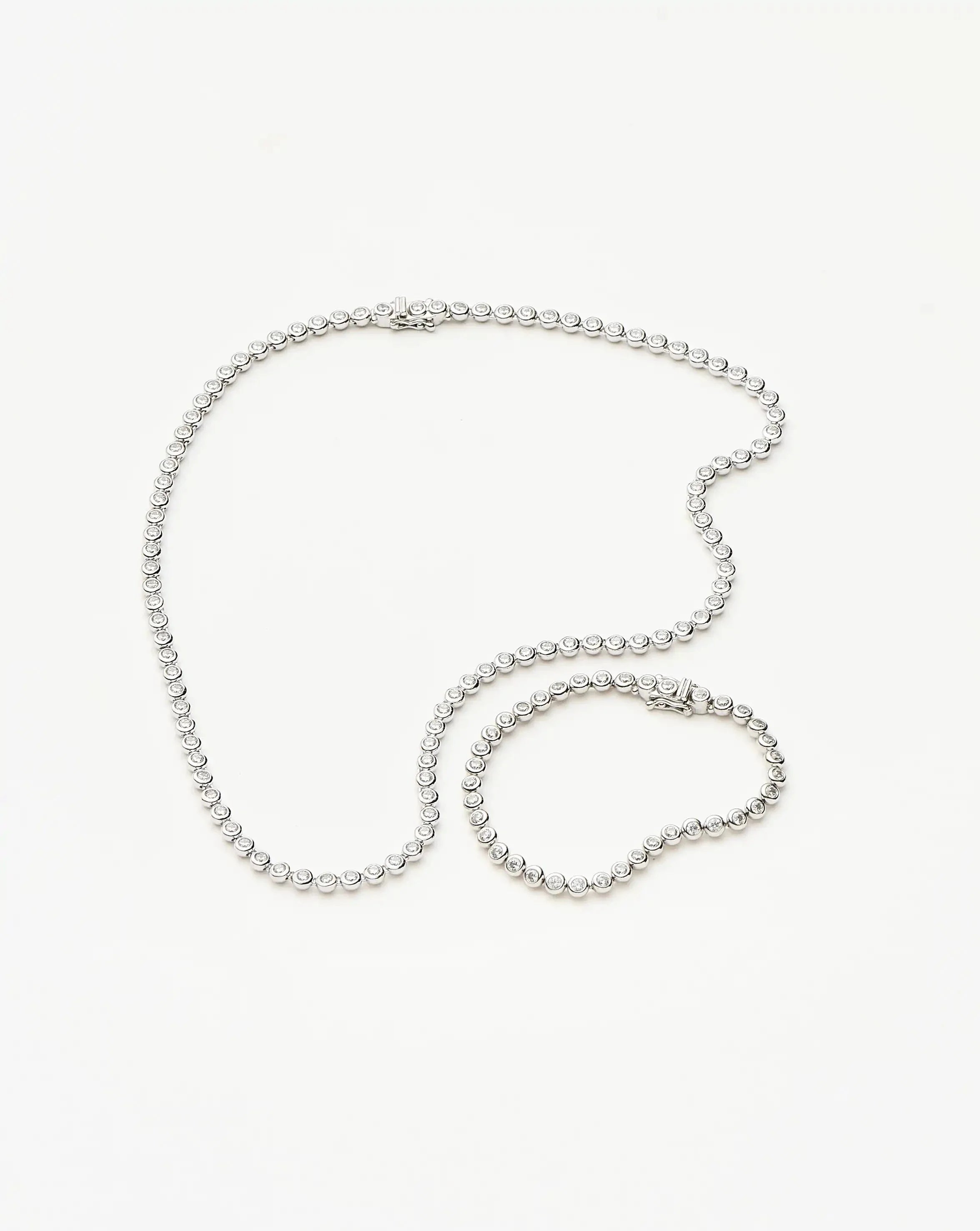 Tennis Round Necklace & Bracelet Set | Silver Plated/Sterling Silver/Cubic Zirconia
