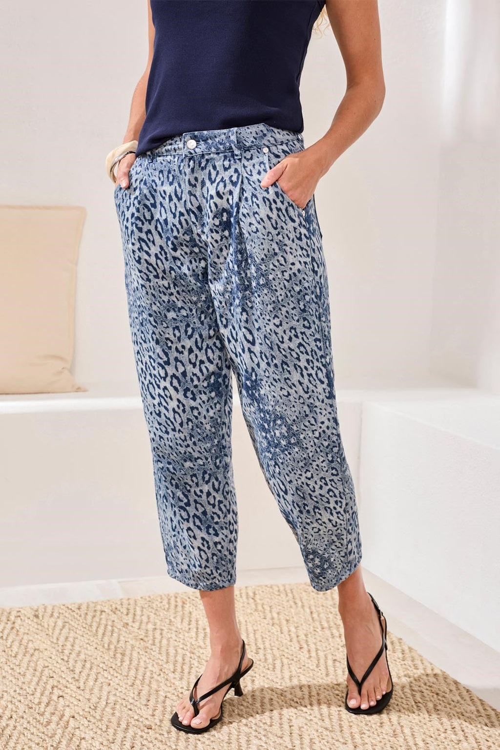 BLUE THREAD Audrey Girlfriend Barrel Leopard Print Jeans-Partyanimal