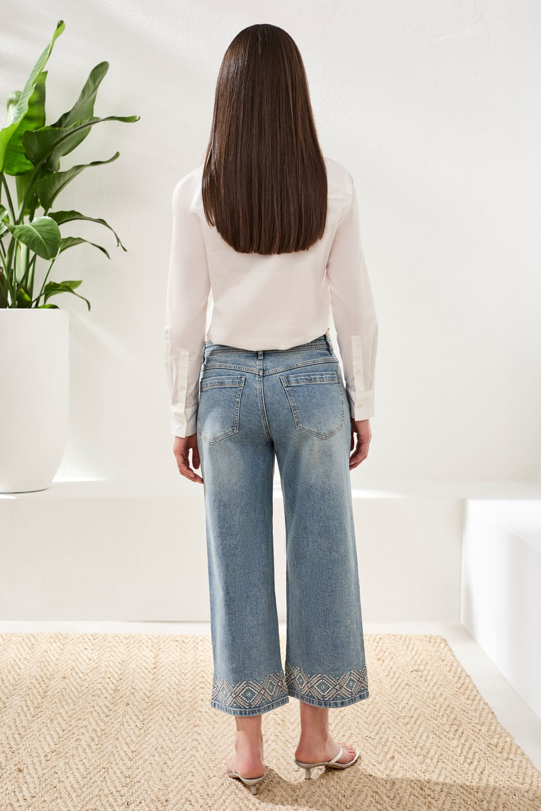 Audrey Hugging Wide Leg Denim With Embroidered Finish-Sweetblue