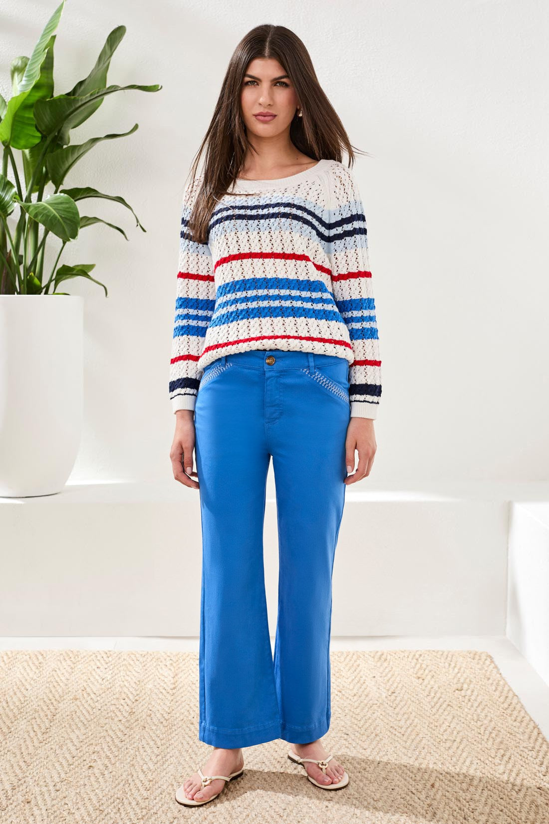 Comfort Stretch Kick Flare Pants w Topstitch Pockets-Royal