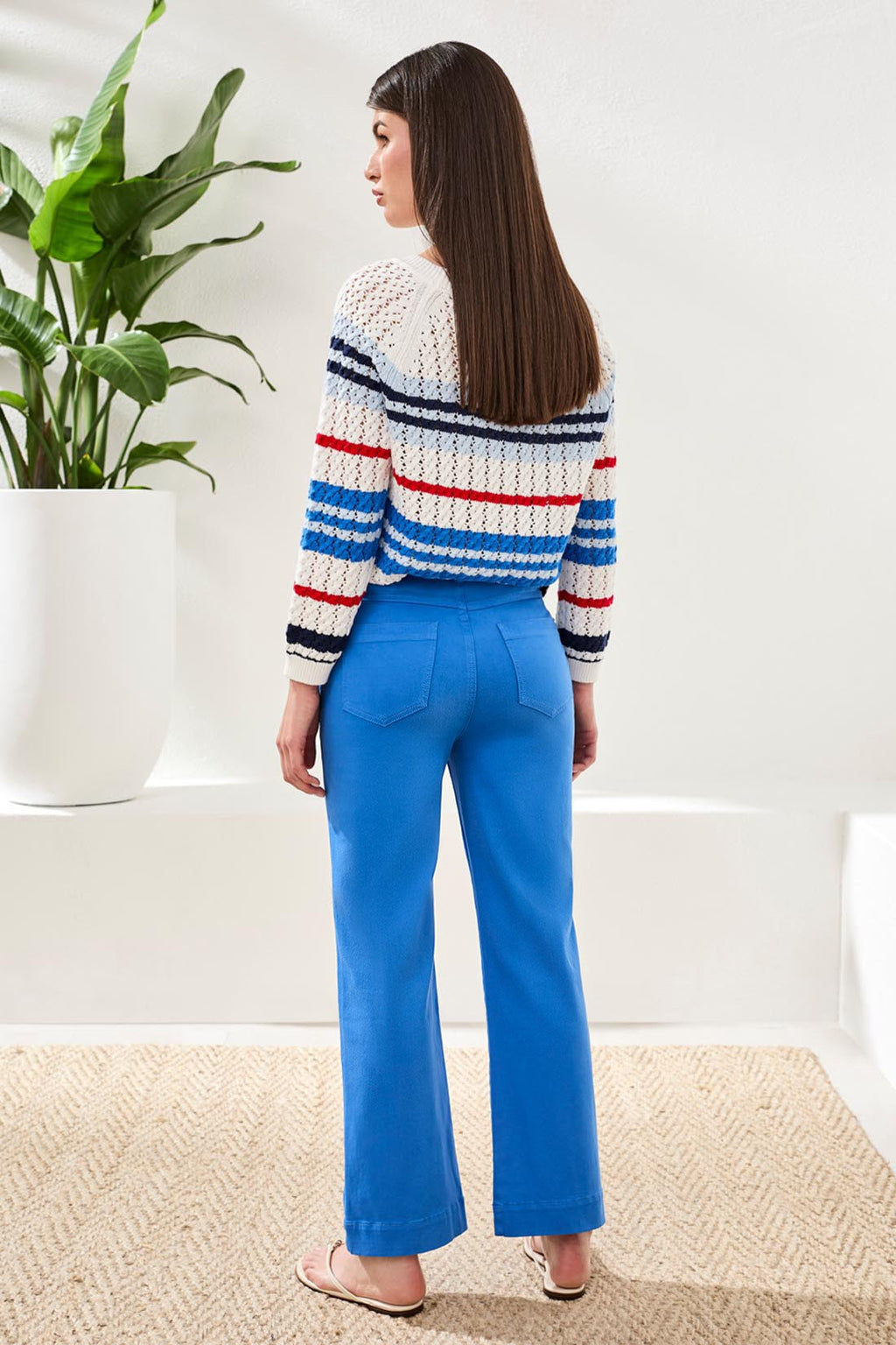 Comfort Stretch Kick Flare Pants w Topstitch Pockets-Royal