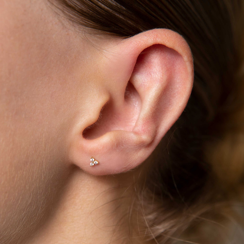 Triple Crystal Stud Earrings in Gold