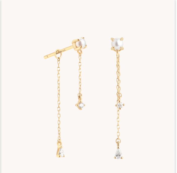 Diamond & Pearl Chain Studs in Solid Gold