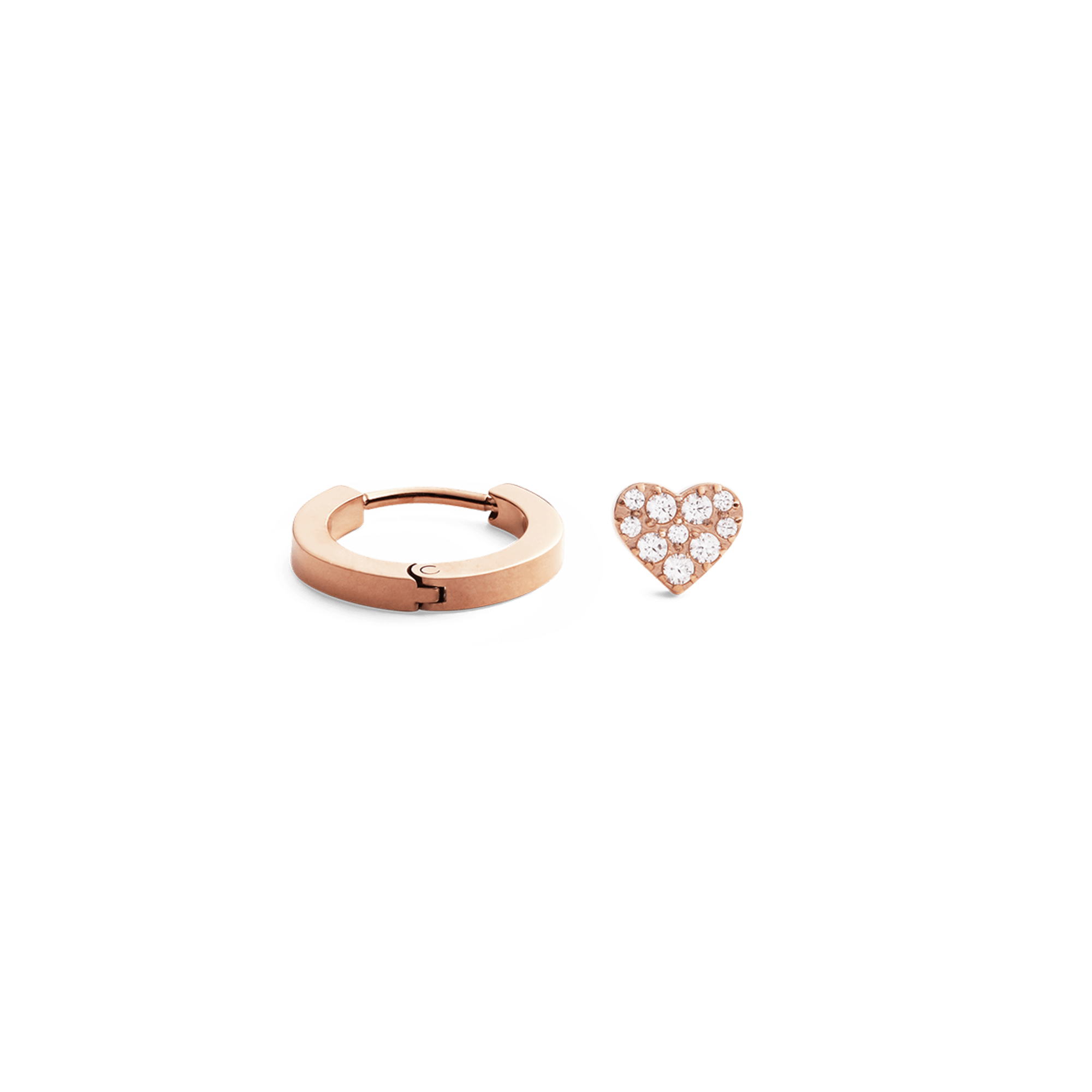 Hoop + Crystal Heart Stud Rose Gold Set