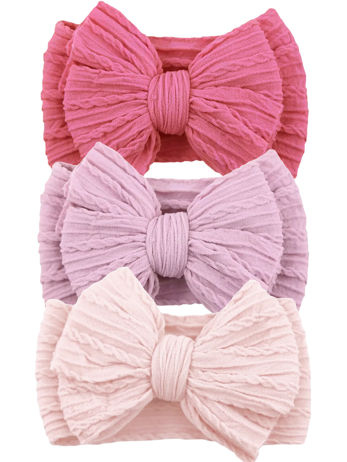 3-Pack Cable Bows, Vibrant Rose/Soft Violet/Barely Blush
