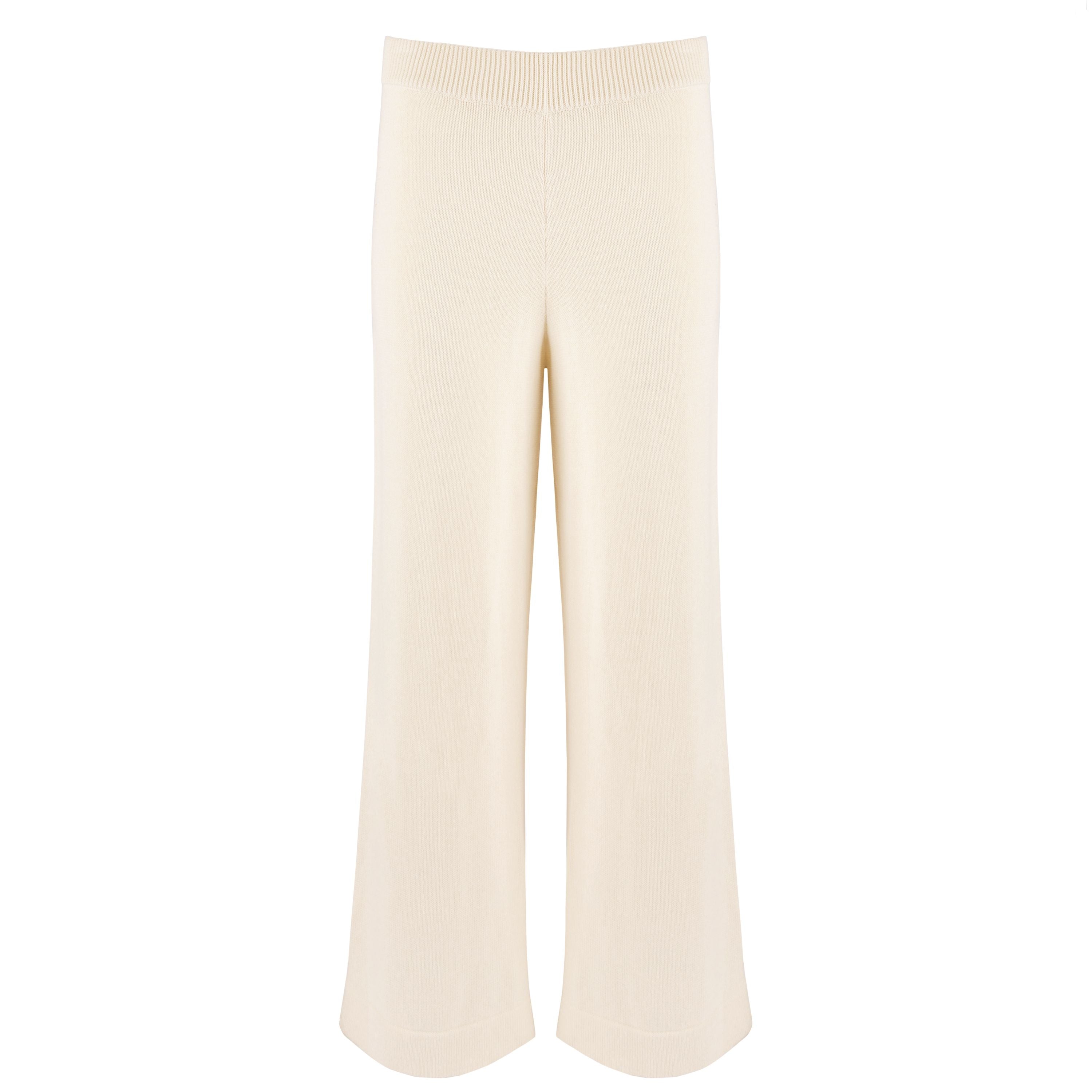 women's cream wide leg knit pant