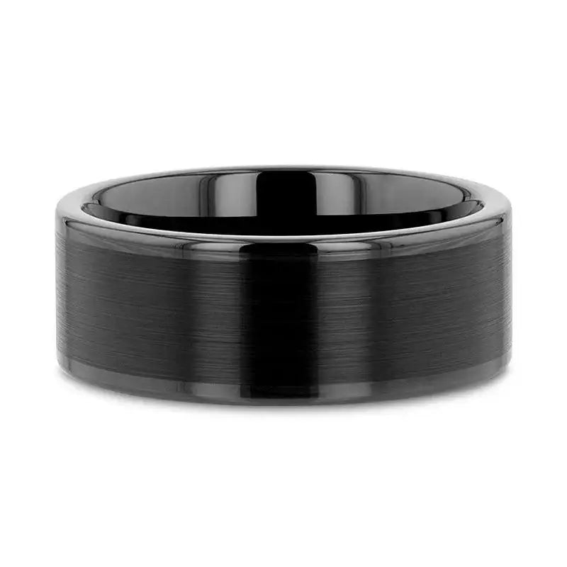 VULCAN Flat Black Tungsten Ring with Brushed Center & Polished Edges - 4mm to 12mm