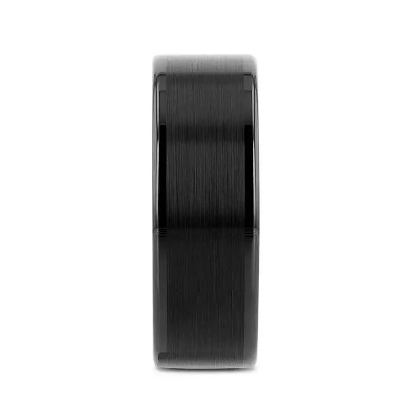 VULCAN Flat Black Tungsten Ring with Brushed Center & Polished Edges - 4mm to 12mm