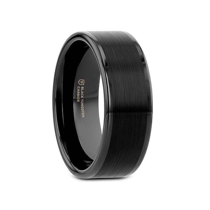 VULCAN Flat Black Tungsten Ring with Brushed Center & Polished Edges - 4mm to 12mm