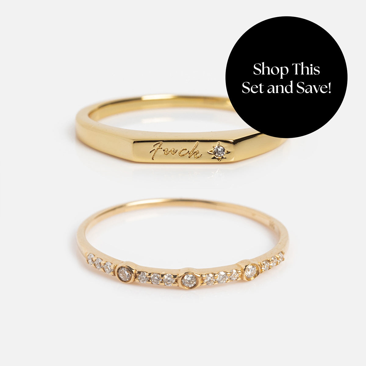 Solid Gold Tiny Fuck Sapphire Stacking Ring Set