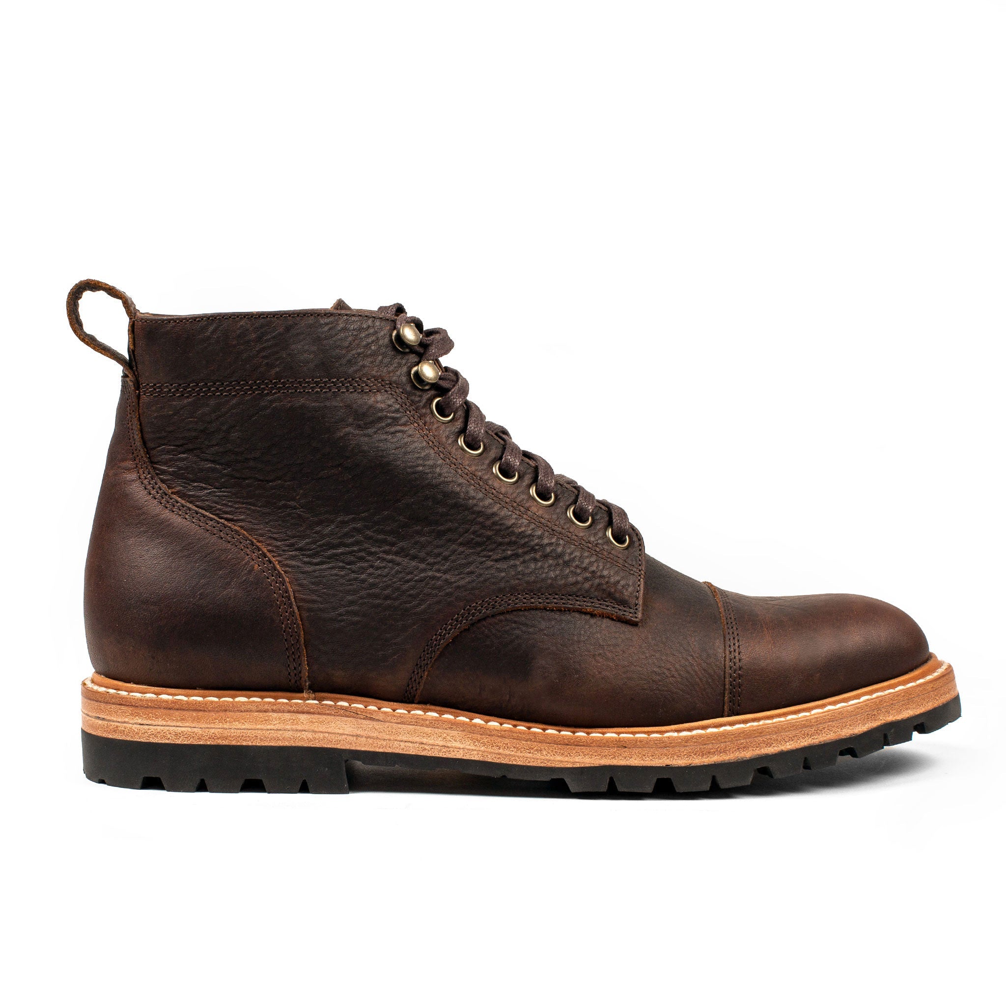 The Moto Boot in Chocolate Pebble Grain