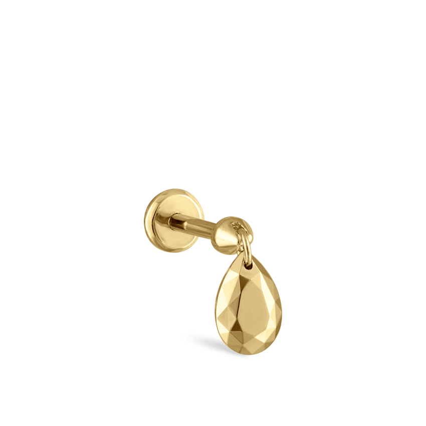 Faceted Gold Pear Threaded Charm Earring With Titanium Backing