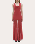 Xena Sheer Knit Combo Cowl Neck Maxi Dress
