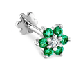 Emerald and Diamond Flower Threaded Stud Earring With Titanium Backing