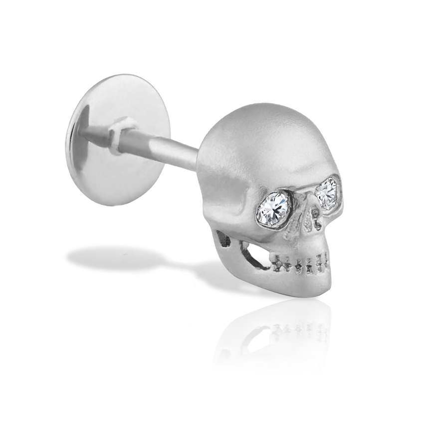 Diamond Eye Matte Skull Threaded Stud Earring With Titanium Backing