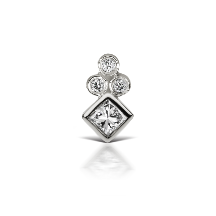 Princess Four Diamond Trinity Threaded Stud Earring With Titanium Backing