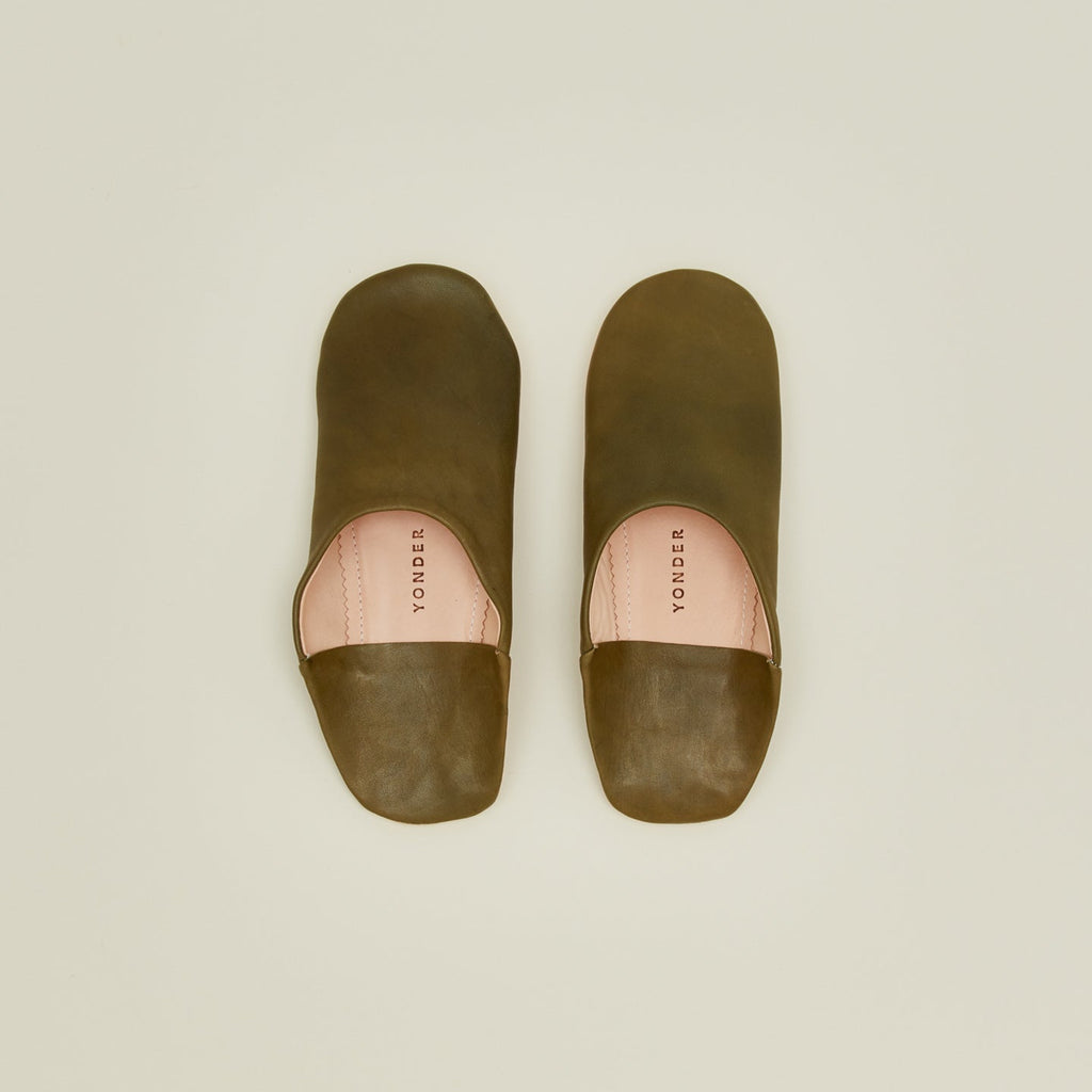 Handmade Leather Slippers - Olive