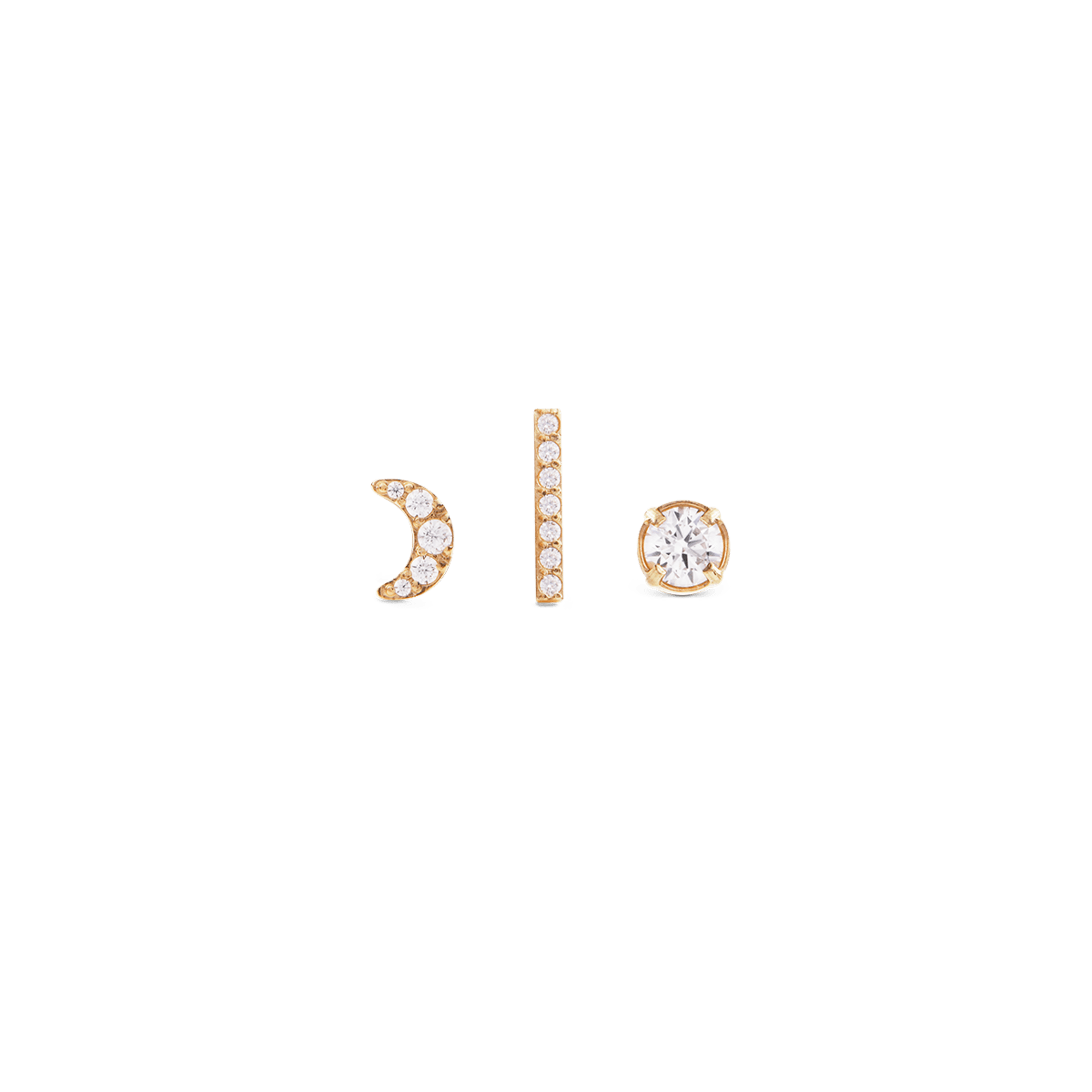 Crystal Moon + Crystal Bar + Crystal Stud Gold Set