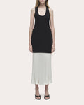 Zaden Knit Chiffon Pleated Drop-Waist Midi Dress