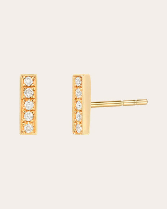 14K Gold Diamond Bar Stud Earrings