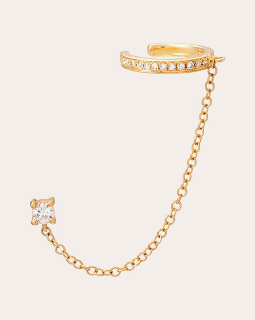 14K Gold Diamond Single Ear Cuff and Stud
