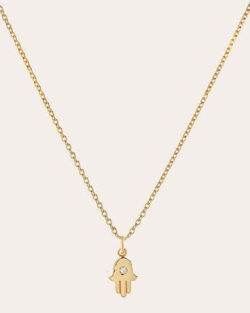 Hamsa 14K Gold Diamond Pendant Necklace