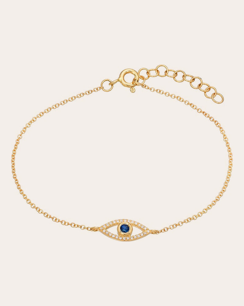Evil Eye 14K Gold Diamond and Sapphire Charm Bracelet