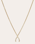 Mini Wishbone 14K Gold Diamond Pendant Necklace