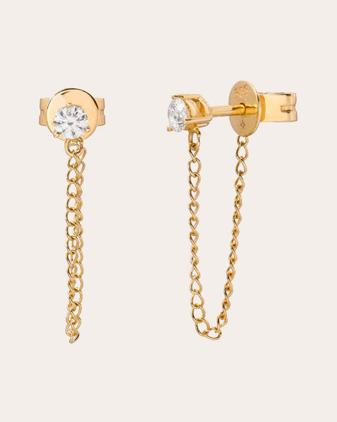14K Gold Diamond Chain Stud Earrings