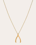 Large Wishbone 14K Gold Pendant Necklace