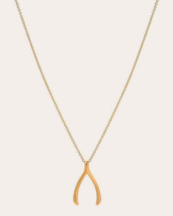 Large Wishbone 14K Gold Pendant Necklace